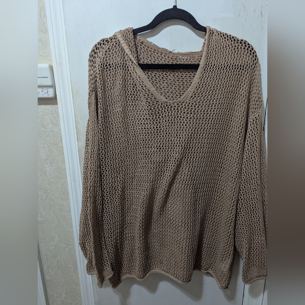 Tan 3XL Open Knit Hoodie